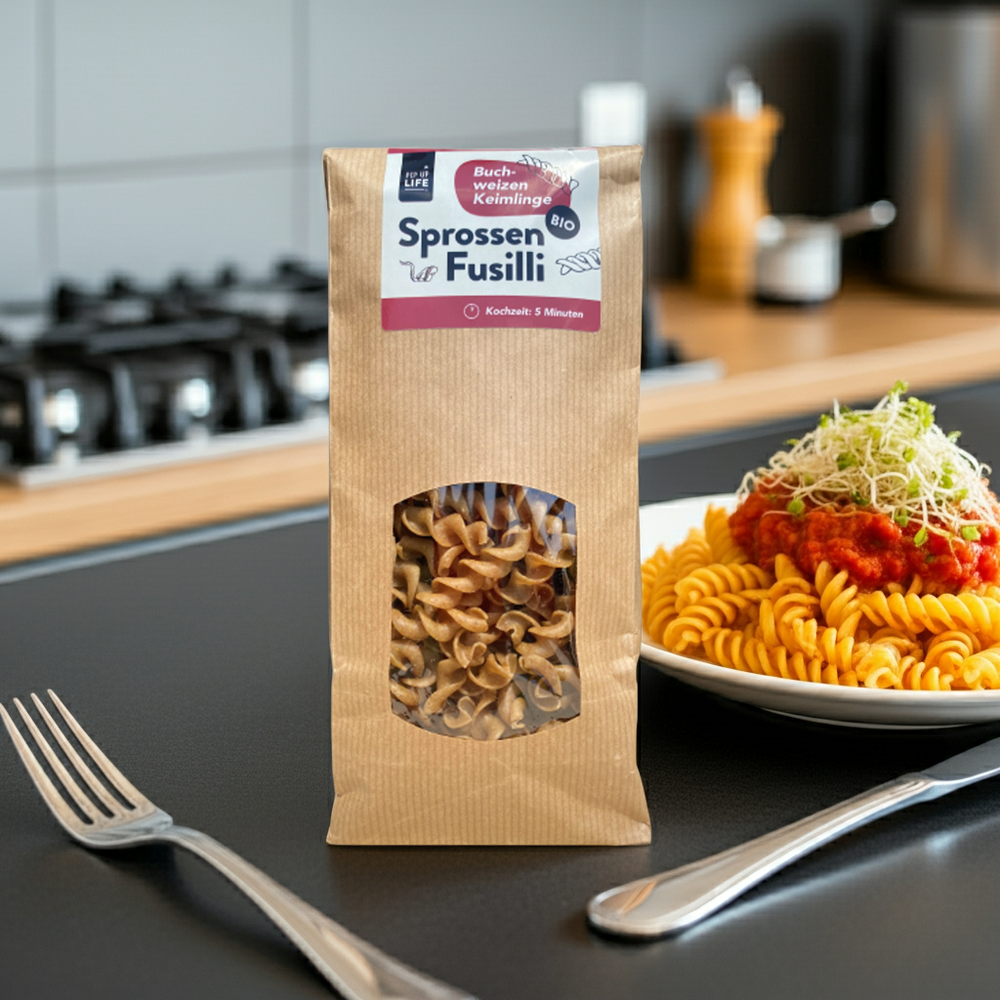 Sprossen Pasta BUCHWEIZEN Keimlinge, Fusilli, 225g, BIO